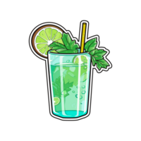 noix de coco Mojito mocktail autocollant cool couleurs kawaii agrafe art illustration-01. transparent Contexte. génératif ai png