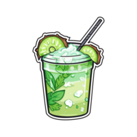 coconut mojito mocktail  sticker cool colors kawaii clip art illustration-01. Transparent background. Generative Ai png