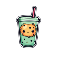 boba drink  sticker cool colors kawaii clip art illustration. Transparent background. Generative Ai png