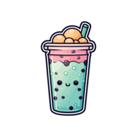 boba drink  sticker cool colors kawaii clip art illustration. Transparent background. Generative Ai png