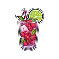 cherry lime spritzer  sticker cool colors kawaii clip art illustration. Transparent background. Generative Ai png