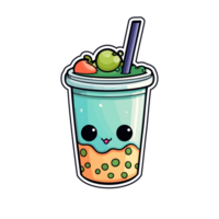 boba drink  sticker cool colors kawaii clip art illustration. Transparent background. Generative Ai png