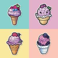 blackberry ice cream sticker cool colors kawaii clip art illustration collection vector