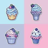 blueberry cheesecake ice cream sticker cool colors kawaii clip art illustration collection vector