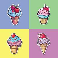 cherry ice cream sticker cool colors kawaii clip art illustration collection vector