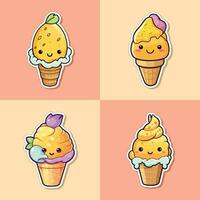 mango ice cream sticker cool colors kawaii clip art illustration collection vector