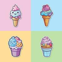 ice cream sticker cool colors kawaii clip art illustration collection vector