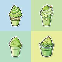 green tea matcha ice cream sticker cool colors kawaii clip art illustration collection vector