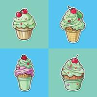 pistachio cherry ice cream sticker cool colors kawaii clip art illustration collection vector