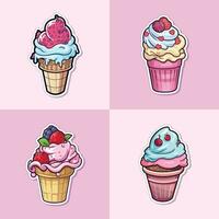 white chocolate raspberry ice cream sticker cool colors kawaii clip art illustration collection vector