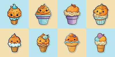 pumpkin pie ice cream sticker cool colors kawaii clip art illustration collection vector