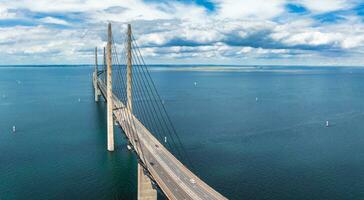 Panoramic aerial close up view of Oresund bridge over the Baltic sea photo