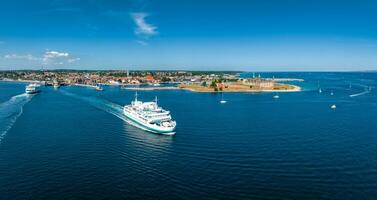 Ferry boat floating open sea, transportation liner from Denmark Helsingor to Sweden Helsinborg. photo