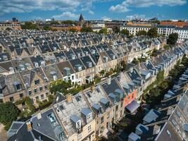 Aerial view of the rooftops of Kartoffelraekkerne neighborhood, in Oesterbro, Copenhagen, Denmark. photo