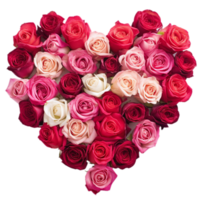 Heart of red and pink roses isolated on transparent background. png