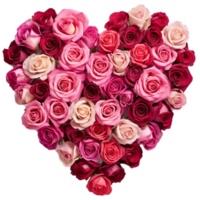Heart of red and pink roses isolated on transparent background. png