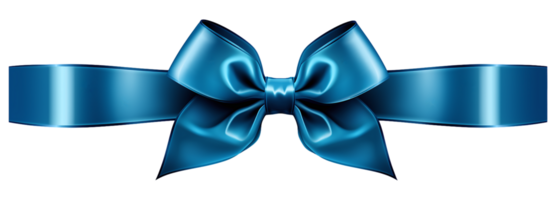 Blue gift ribbon with bow isolated on transparent background, horizontal banner png