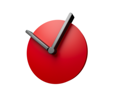 Red simple round wall clock - watch  3d illustration png