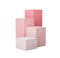 cubes géométriques roses, stands et murs vides, illustration 3d réaliste. scène vierge minimaliste avec des formes carrées, illustration 3d moderne png