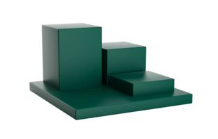 podio de cubo de tres pasos. plataforma verde o fondo con espacio vacío para exhibición. plantilla de páginas web para productos. representación 3d png