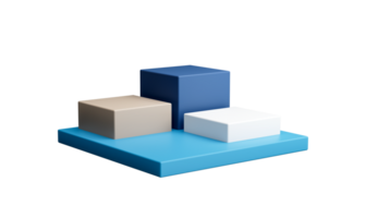 Three Steps Cube Podium. White Platform Or Backdrop With Empty Space For Display. Web Pages Template For Products. 3D rendering png