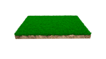 Sección transversal de geología de la tierra del suelo cuadrado con hierba verde, corte de lodo de la tierra ilustración 3d aislada png