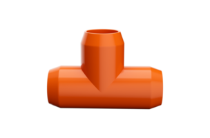 raccord de tuyau orange en pvc, illustration 3d de joint de tuyau à trois voies en pvc png