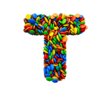 Letter T of multicolored rainbow candies Festive isolated 3d illustration png