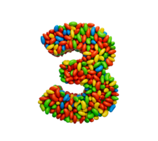 dígito 3 vistoso jalea frijoles número 3 arco iris vistoso golosinas jalea frijoles 3d ilustración png