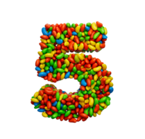 cijfer 5 kleurrijk gelei bonen aantal 5 regenboog kleurrijk snoepjes gelei bonen 3d illustratie png