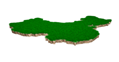 China Map soil land geology cross section with green grass and Rock ground texture 3d illustration png