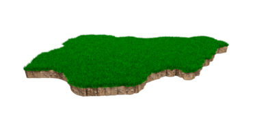 Nigeria Map soil land geology cross section with green grass and Rock ground texture 3d illustration png