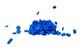blå plast polymer granulat 3d illustration png