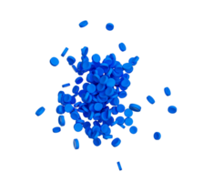 blauw korrels van polypropyleen, polyamide. plastic en polymeer industrie. microplastic 3d illustratie png