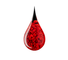 Blutstropfen-Symbol mit Zellen 3D-Renderkonzept für Weltblutspendetag 3D-Illustration png