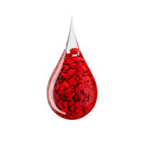 Blutstropfen-Symbol mit Zellen 3D-Renderkonzept für Weltblutspendetag 3D-Illustration png