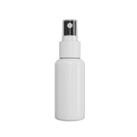 Small white antiseptic bottle spray. Cosmetic plastic bottle with transparent cap. Blank mockup bottle isolated 3d illustration png