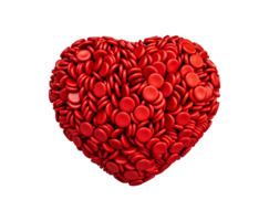 Red blood cells in Shape of heart 3d illustration png
