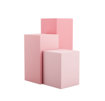 Pink geometric cubes, stands and empty walls, realistic 3d illustration. Minimalist blank scene with square shapes, modern 3d illustration png