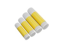 Closeup yellow glue stick with White cap Glues tick set small to large  3d illustration png