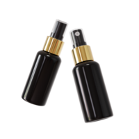 Black and gold Glossy Hand Sanitizer, Skin Antiseptic, Antibacterial Fluid, Makeup Remover or Men Delay Spray Bottle Isolated. 3D illustration png