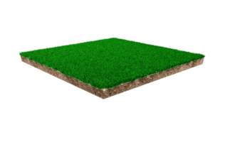 vierkante bodem land geologie dwarsdoorsnede met groen gras, aarde modder weggesneden geïsoleerde 3d illustratie png