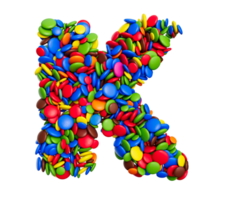 Brief k von mehrfarbig Regenbogen Süßigkeiten festlich isoliert 3d Illustration png