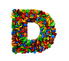 lettera d di multicolore arcobaleno caramelle festivo isolato 3d illustrazione png