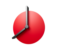 Wall clock isolated. Eight o clock red clock at 8 o'clock  3d illustration png