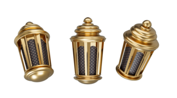 Golden lantern lamp with arabic decoration, arabesque design. islamic celebration day ramadan kareem or eid al fitr adha. 3d illustration png