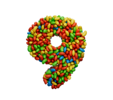 Digit 9 Colorful Jelly Beans Number 9 Rainbow Colourful candies jelly beans 3d illustration png