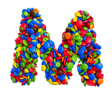 Brief m von mehrfarbig Regenbogen Süßigkeiten festlich isoliert 3d Illustration png