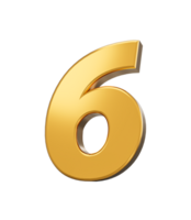 Gold number 6 six isolated. shiny 3d number 6 made of gold 3d illustration png