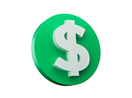 Dollar Sign Isolated Dolar symbol on Round green icon 3D rendering png